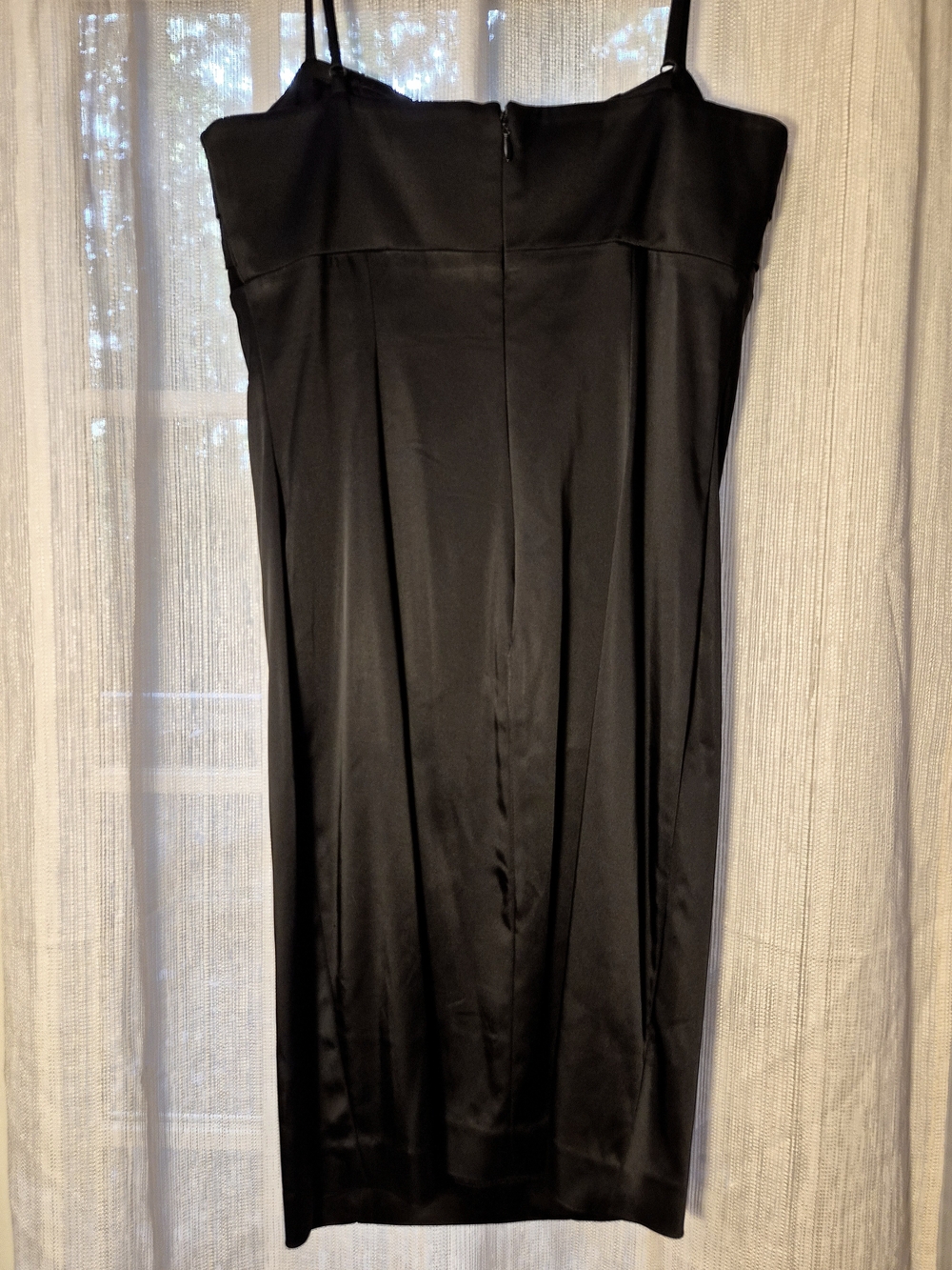 Calvin Klein Black Satin Pleated Bust Spaghetti Strap Cocktail Sheath Dress 4 - Picture 4 of 5